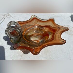 Handblown Glass Decorative Bowl in Amber Swirl